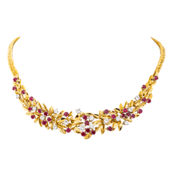 Collier Ras de Cou en or jaune, rubis et diamants - Castafiore
