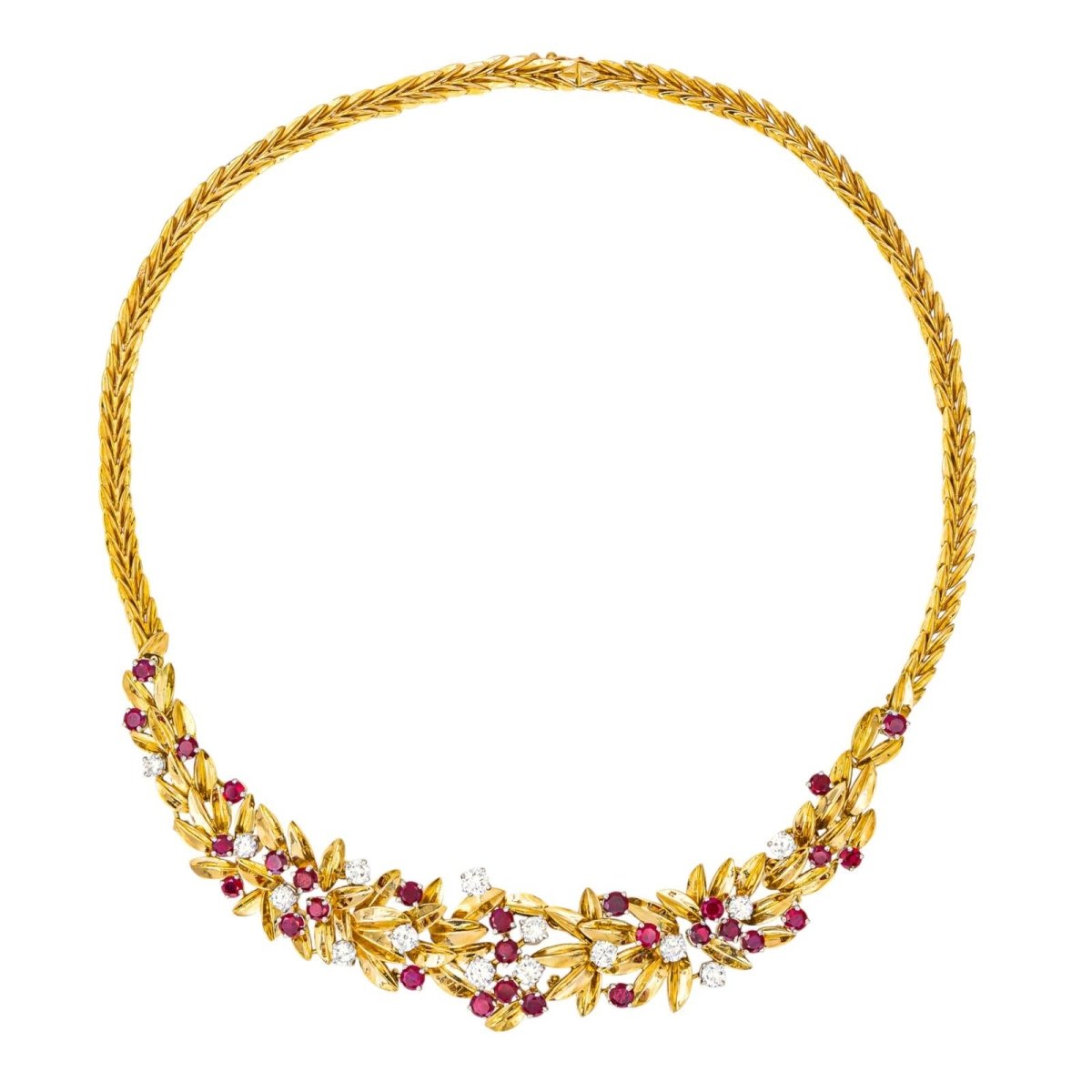 Collier Ras de Cou en or jaune, rubis et diamants - Castafiore