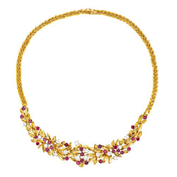 Collier Ras de Cou en or jaune, rubis et diamants - Castafiore