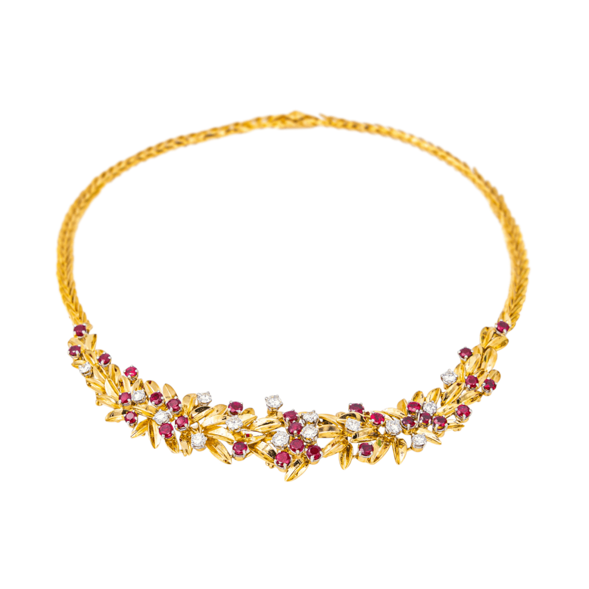 Collier Ras de Cou en or jaune, rubis et diamants - Castafiore