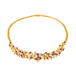 Collier Ras de Cou en or jaune, rubis et diamants - Castafiore