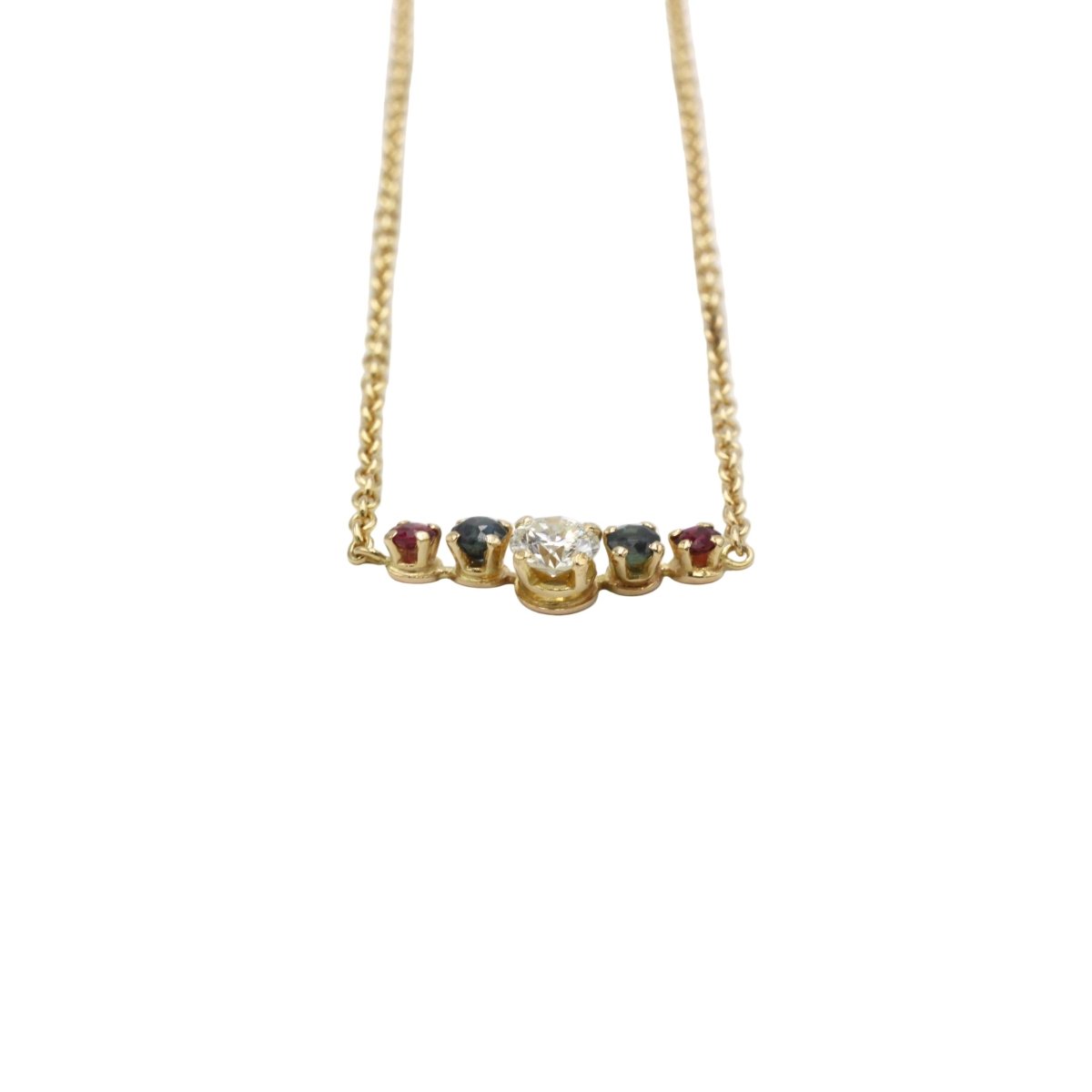 Collier Ras de Cou en or jaune, saphirs, rubis et diamants - Castafiore