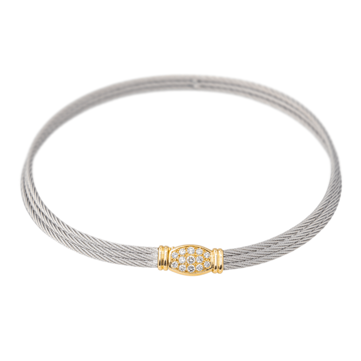 Collier Ras de Cou FRED "Force 10" en or jaune, acier et diamants - Castafiore