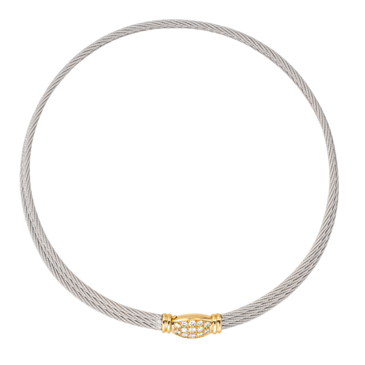 Collier Ras de Cou FRED "Force 10" en or jaune, acier et diamants - Castafiore