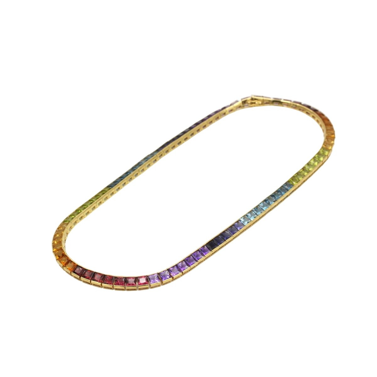 Collier Ras de Cou HANS STERN "Rainbow" en or jaune, grenats, citrines, péridots, aigues - marines, cordiérites et améthystes - Castafiore