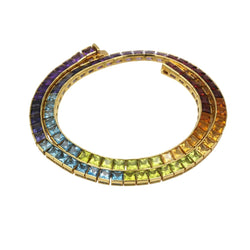 Collier Ras de Cou HANS STERN "Rainbow" en or jaune, grenats, citrines, péridots, aigues - marines, cordiérites et améthystes - Castafiore