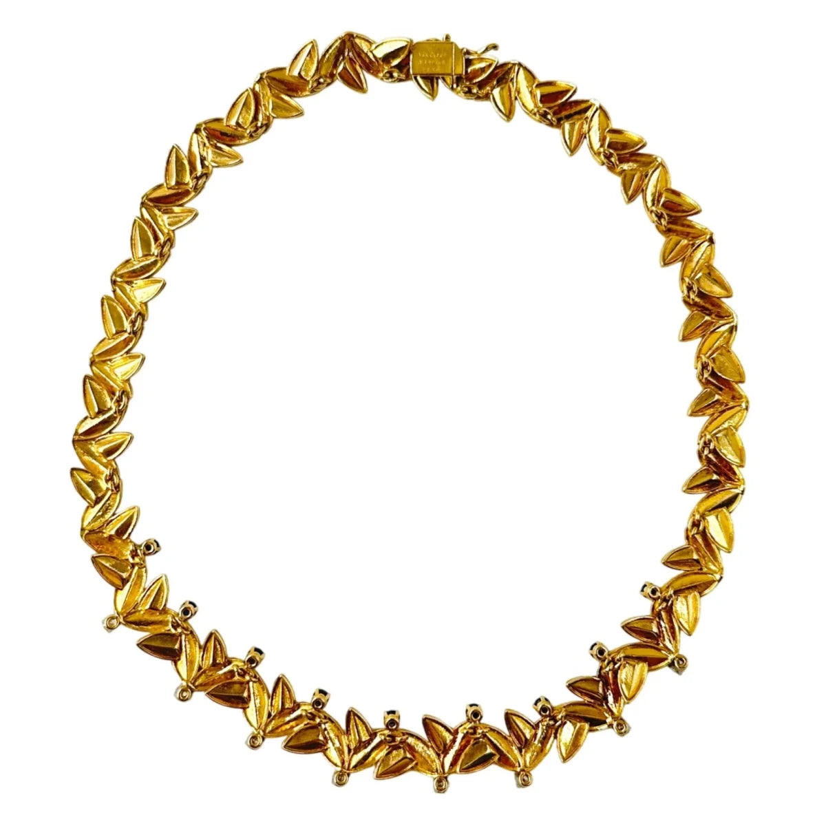 Collier Ras de Cou VAN CLEEF & ARPELS Feuilles en or jaune, saphirs et diamants - Castafiore
