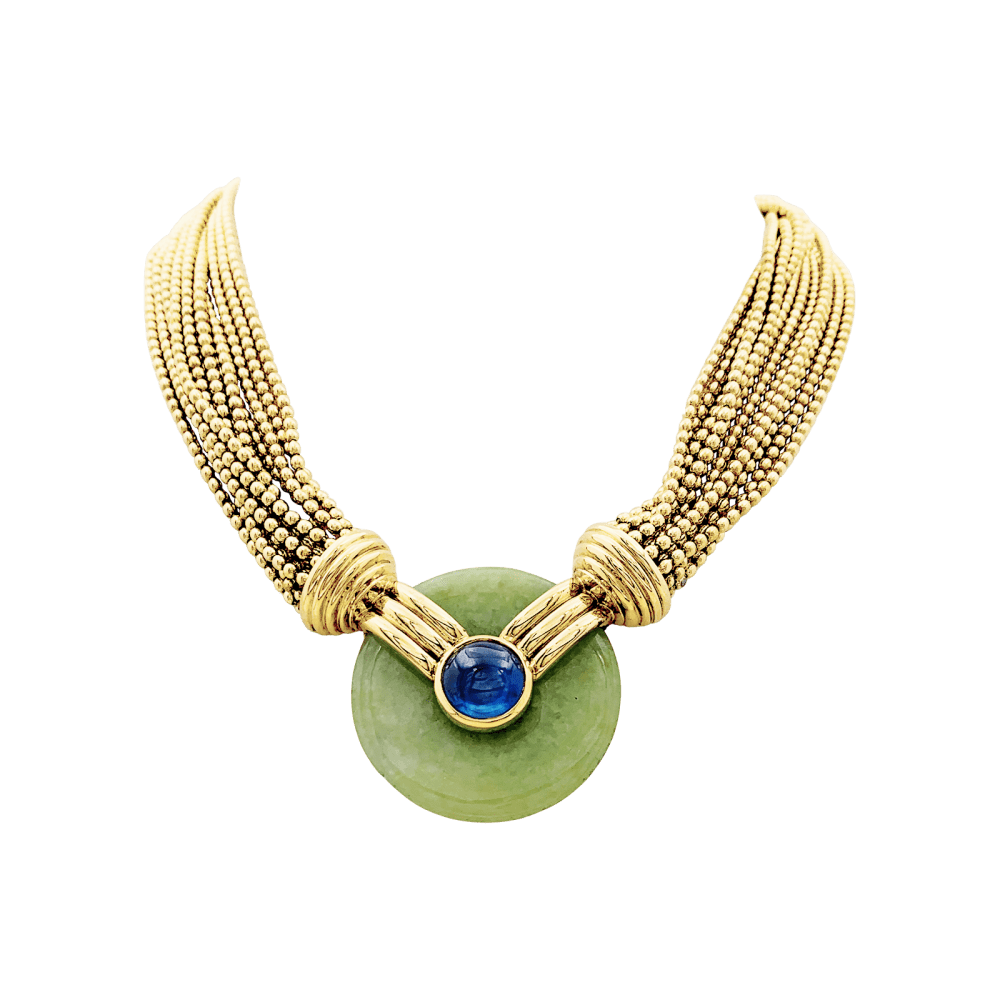 Collier Ras de Cou VERNEY en or jaune, jade et saphir - Castafiore