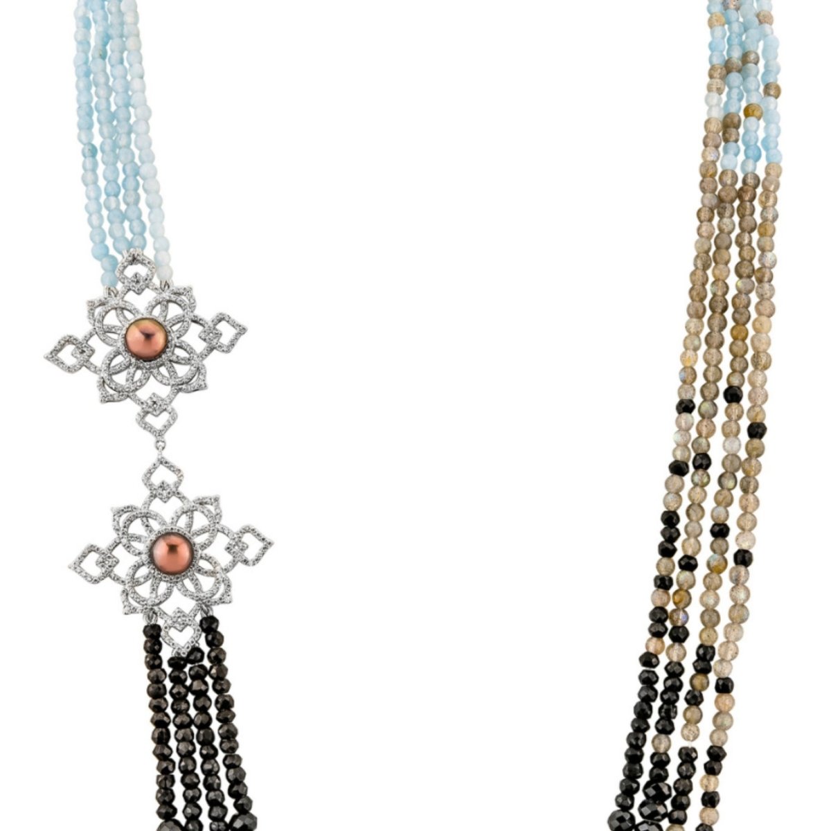 Collier Sautoir "Blue Moon" en argent, perles, zirconium et spinelles - Castafiore