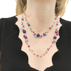 Collier Sautoir CARTIER "Délices de Goa" en or rose, turquoises, améthystes et diamants - Castafiore