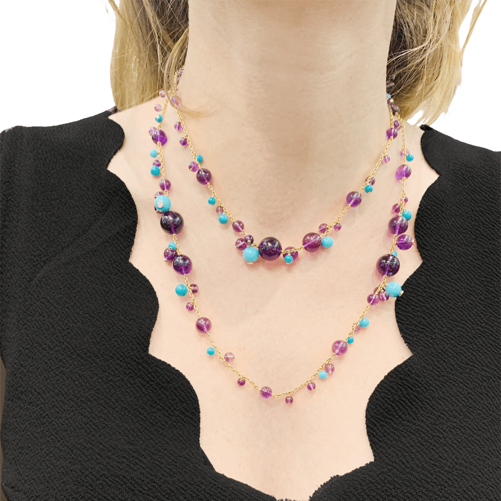 Collier Sautoir CARTIER "Délices de Goa" en or rose, turquoises, améthystes et diamants - Castafiore