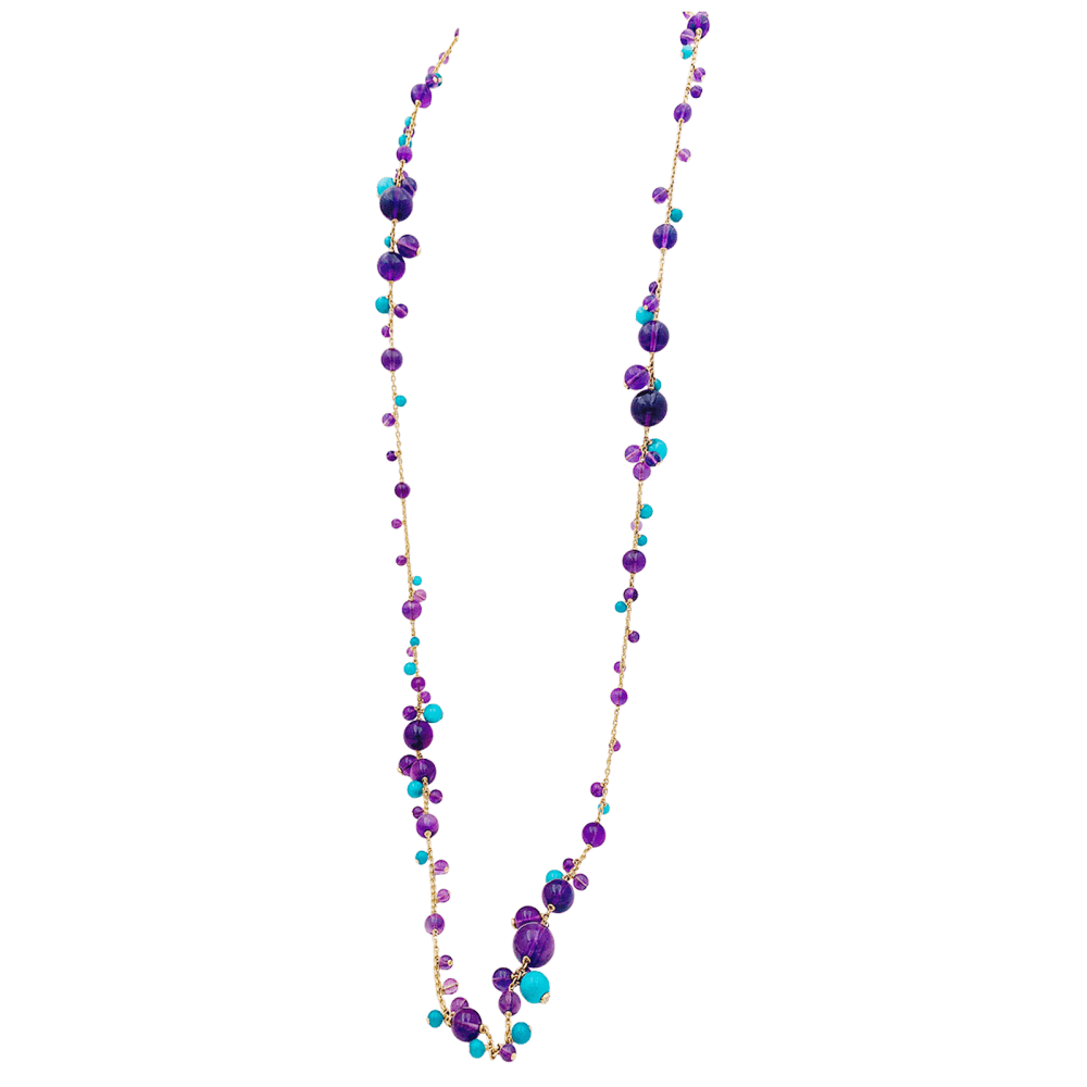Collier Sautoir CARTIER "Délices de Goa" en or rose, turquoises, améthystes et diamants - Castafiore