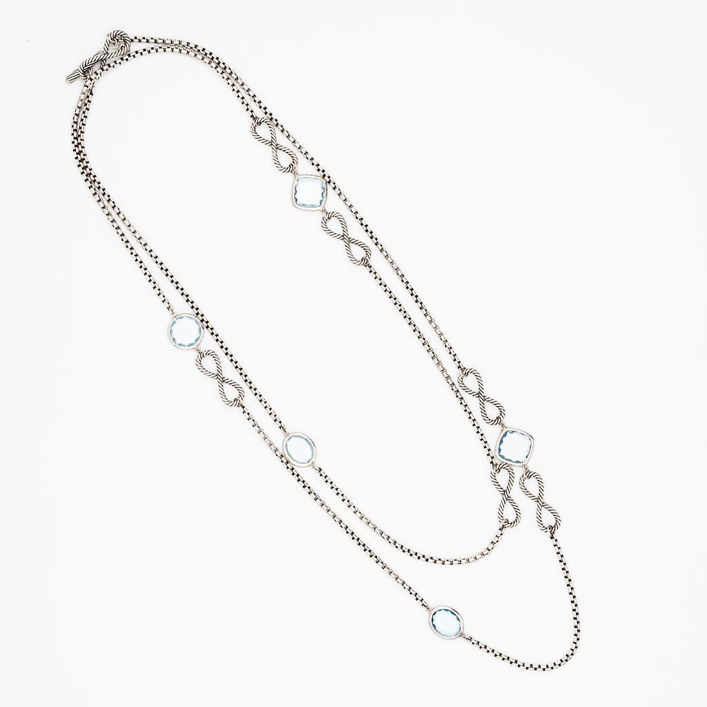 Collier Sautoir DAVID YURMAN en argent et topazes bleues - Castafiore