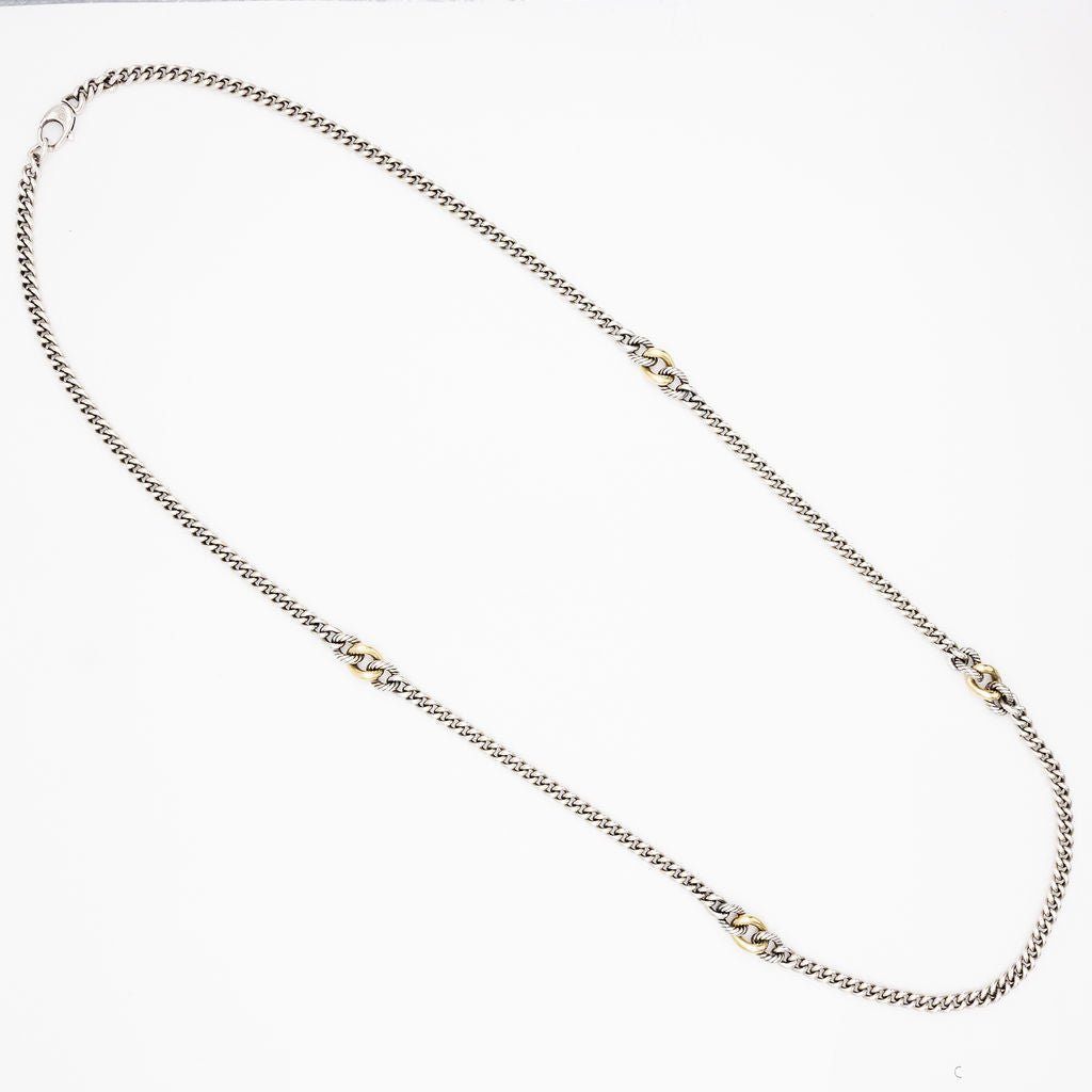 Collier Sautoir DAVID YURMAN "Gradient Curb Chain" en argent et or jaune - Castafiore