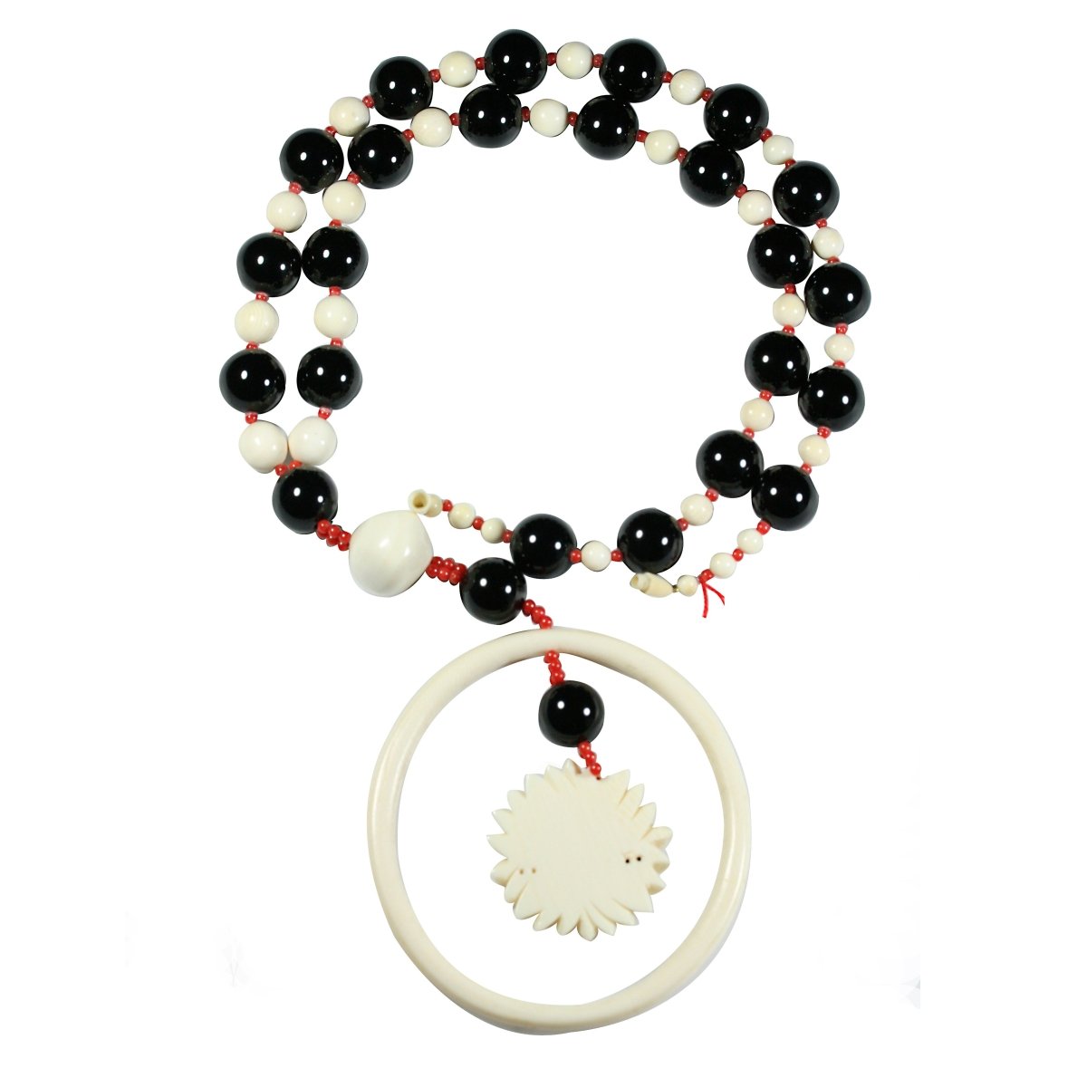 Collier Sautoir en ivoire, onyx et corail - Castafiore