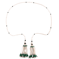 Collier Sautoir en onyx, perles et émeraudes - Castafiore