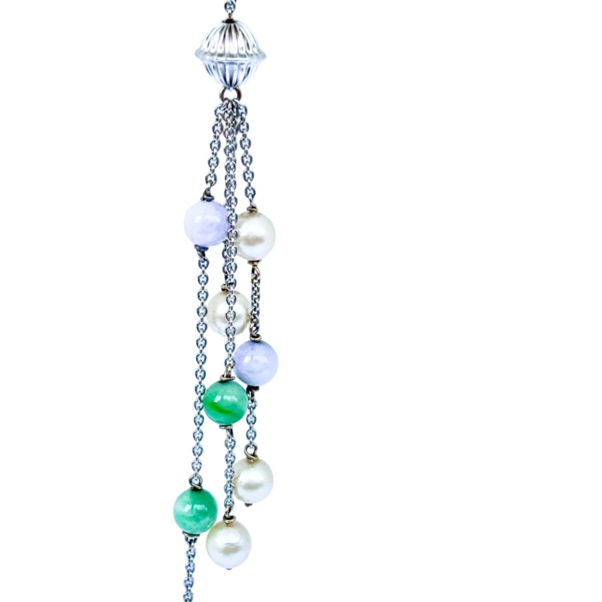 Collier Sautoir en or blanc, perles et jades - Castafiore