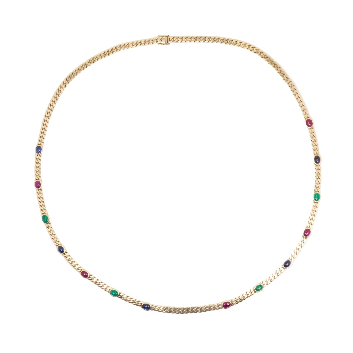 Collier Sautoir en or jaune, émeraudes, saphirs et rubis - Castafiore