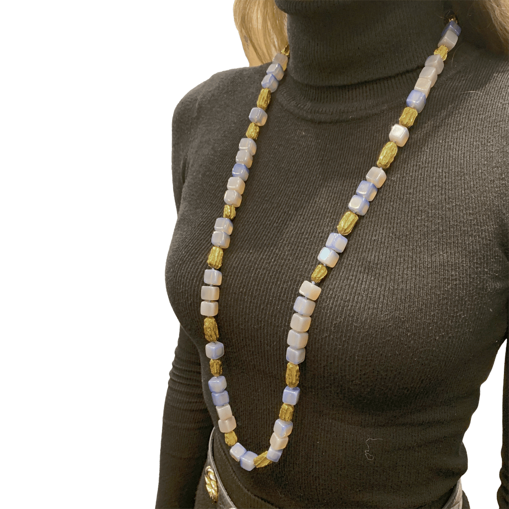 Collier Sautoir en or jaune et calcédoine - Castafiore