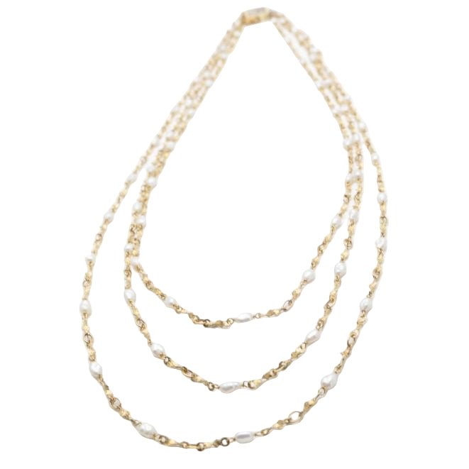 Collier Sautoir en or jaune, or blanc et perles - Castafiore