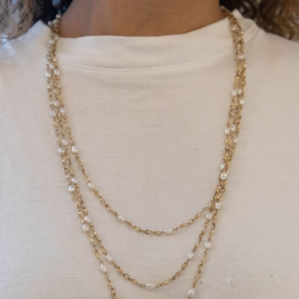 Collier Sautoir en or jaune, or blanc et perles - Castafiore