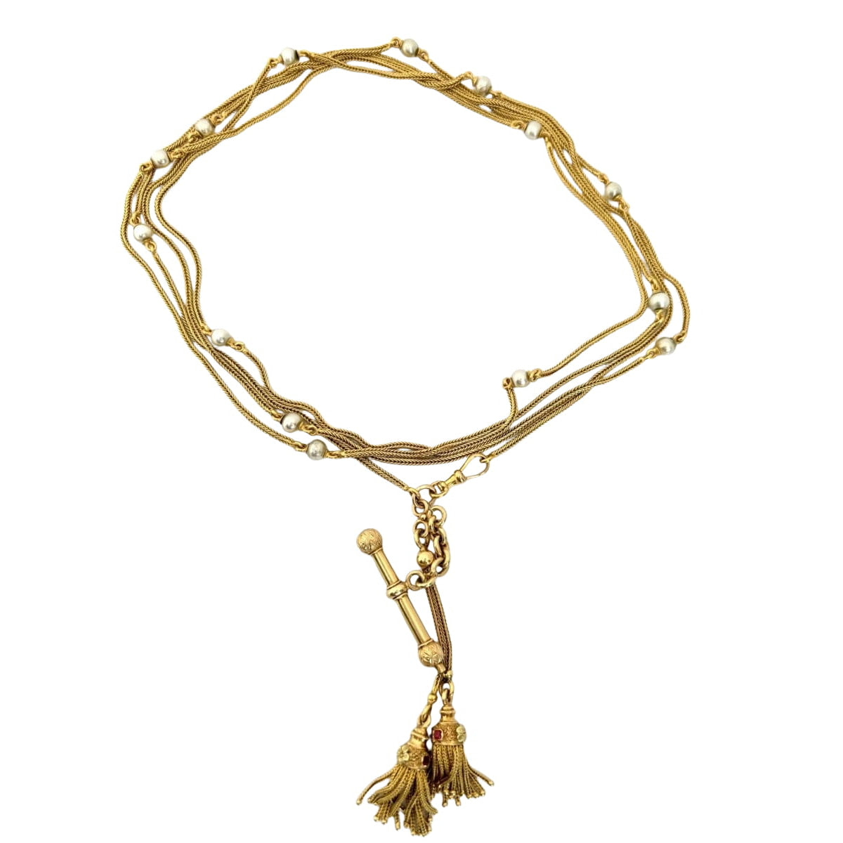 Collier Sautoir en or jaune, or vert et perles grises - Castafiore