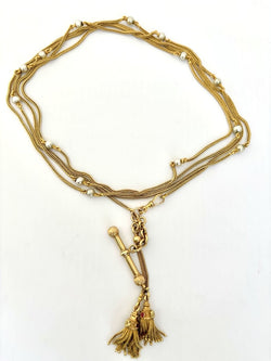 Collier Sautoir en or jaune, or vert et perles grises - Castafiore