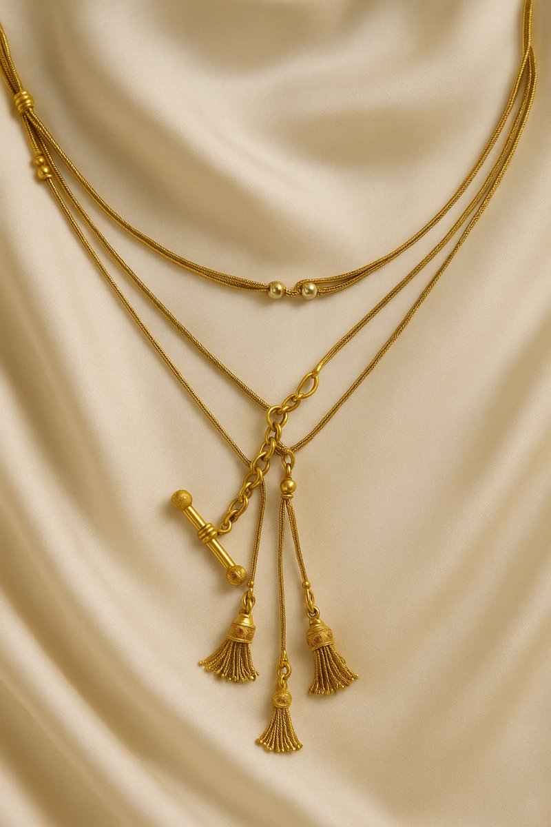 Collier Sautoir en or jaune, or vert et perles grises - Castafiore