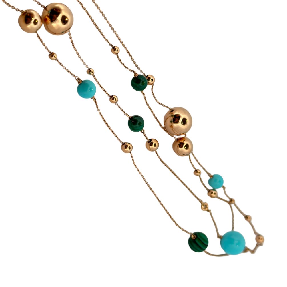 Collier Sautoir en or rose, diamant et malachite palline - Castafiore