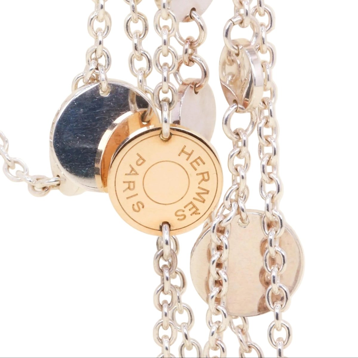 Collier Sautoir HERMÈS "Ex"Libris" en argent, or rose et argent - Castafiore