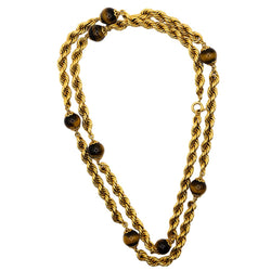 Collier Sautoir maille en or jaune et oeil de tigre - Castafiore