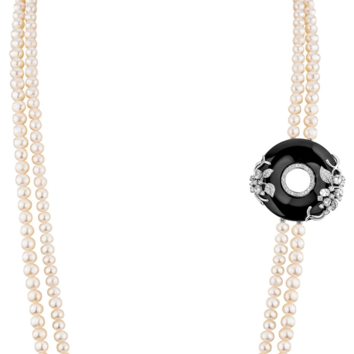 Collier Sautoir "Moon Pearl" en argent, perles, zirconium et onyx - Castafiore