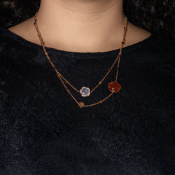 Collier Sautoir PASQUALE BRUNI "Bon Ton" en or rose, cornaline et quartz - Castafiore