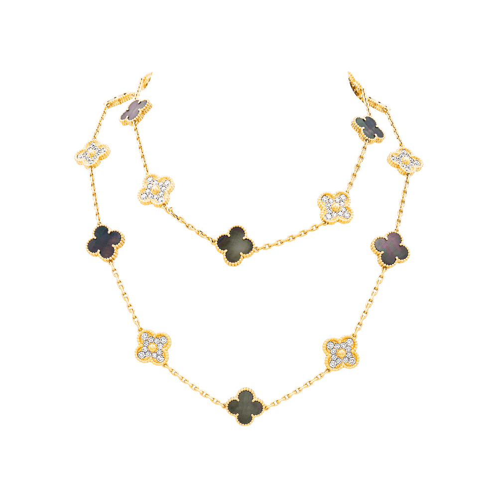 Collier Sautoir VAN CLEEF & APRLES "Vintage Alhambra" en or rose, nacre et diamants - Castafiore