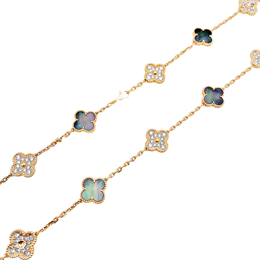 Collier Sautoir VAN CLEEF & APRLES "Vintage Alhambra" en or rose, nacre et diamants - Castafiore