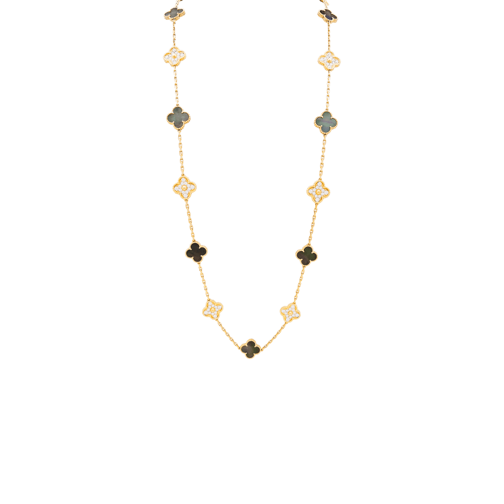 Collier Sautoir VAN CLEEF & APRLES "Vintage Alhambra" en or rose, nacre et diamants - Castafiore