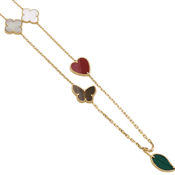 Collier - Sautoir VAN CLEEF & ARPELS "Lucky Alhambra", or jaune, cornaline, malachite, oeil de tigre, nacre - Castafiore