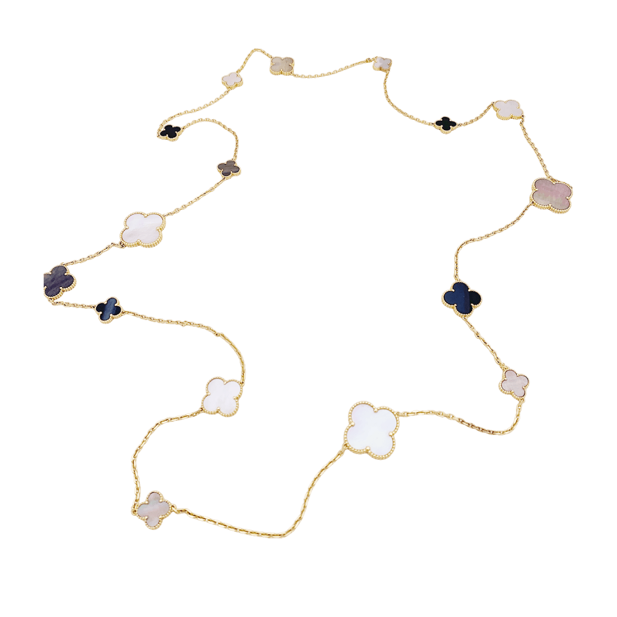Collier Sautoir VAN CLEEF & ARPELS "Magic Alhambra" en or jaune, nacre et onyx - Castafiore