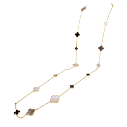 Collier Sautoir VAN CLEEF & ARPELS "Magic Alhambra" en or jaune, nacre et onyx - Castafiore