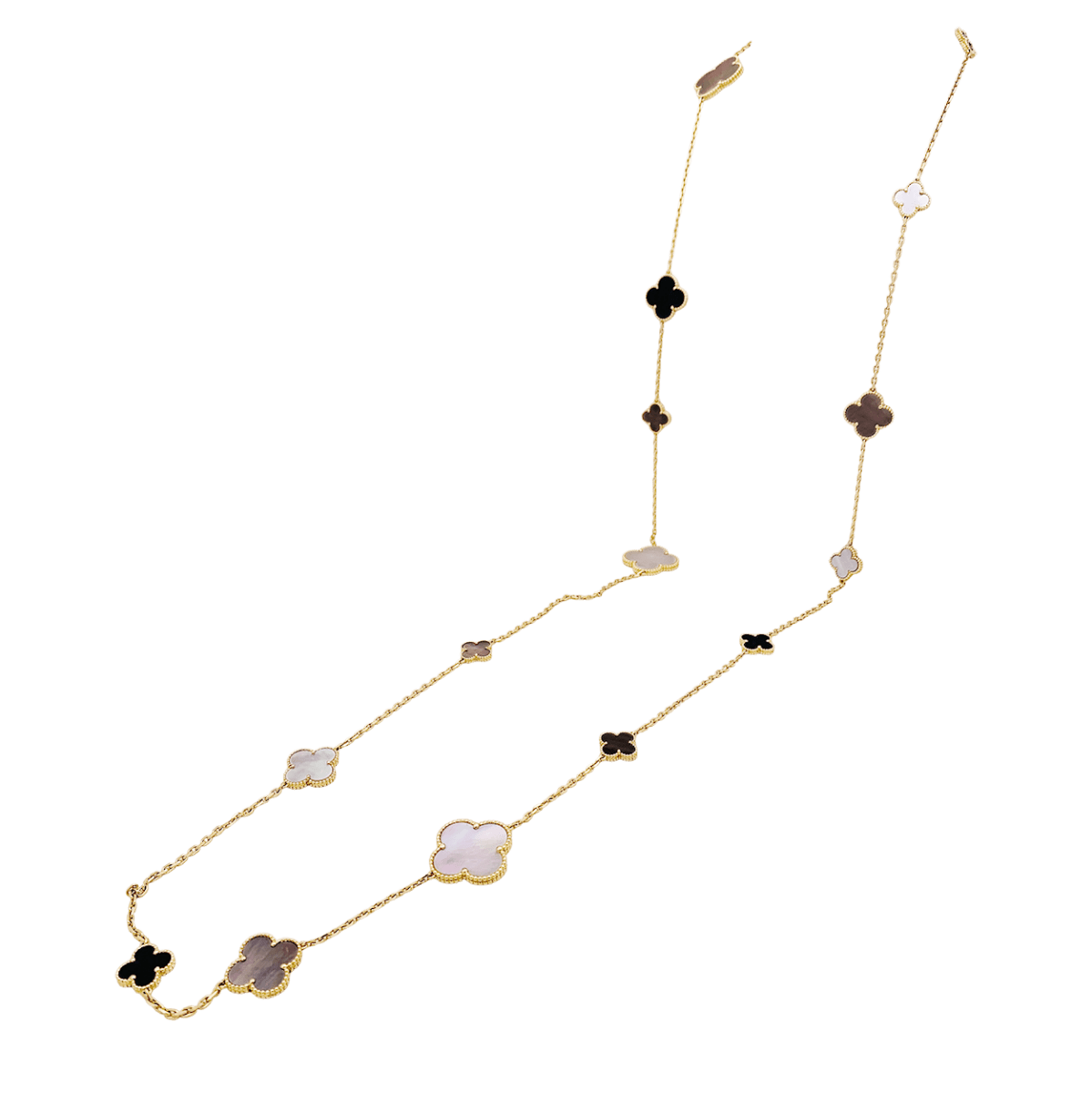 Collier Sautoir VAN CLEEF & ARPELS "Magic Alhambra" en or jaune, nacre et onyx - Castafiore