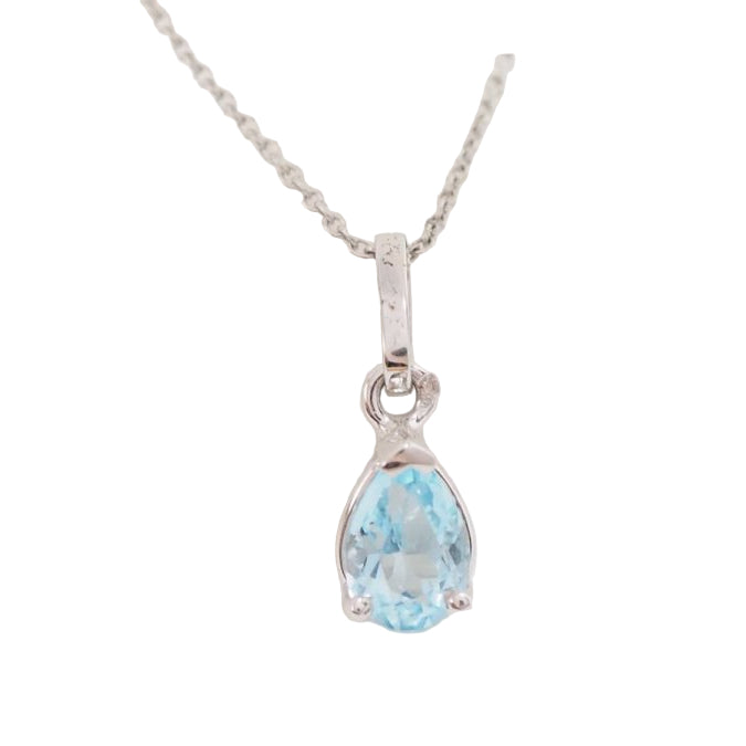 Collier solitaire en or blanc et topaze bleue - Castafiore