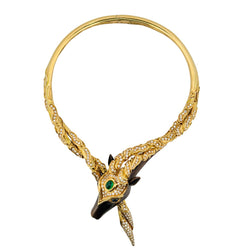 Collier Torque CHAUMET "Filly Princess" en or jaune, bronze, émeraude, saphirs et diamants - Castafiore