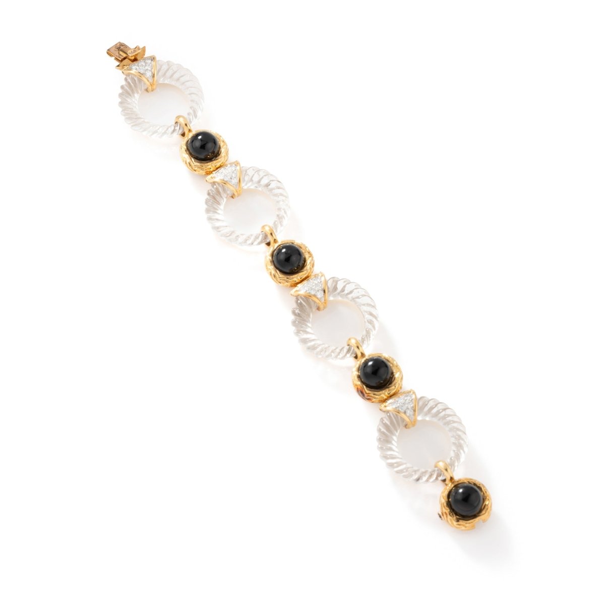 Collier transformable BOUCHERON en or jaune, onyx, cristal de roche et diamants - Castafiore