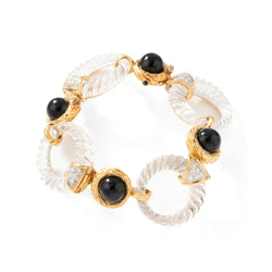 Collier transformable BOUCHERON en or jaune, onyx, cristal de roche et diamants - Castafiore