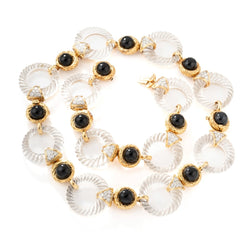 Collier transformable BOUCHERON en or jaune, onyx, cristal de roche et diamants - Castafiore