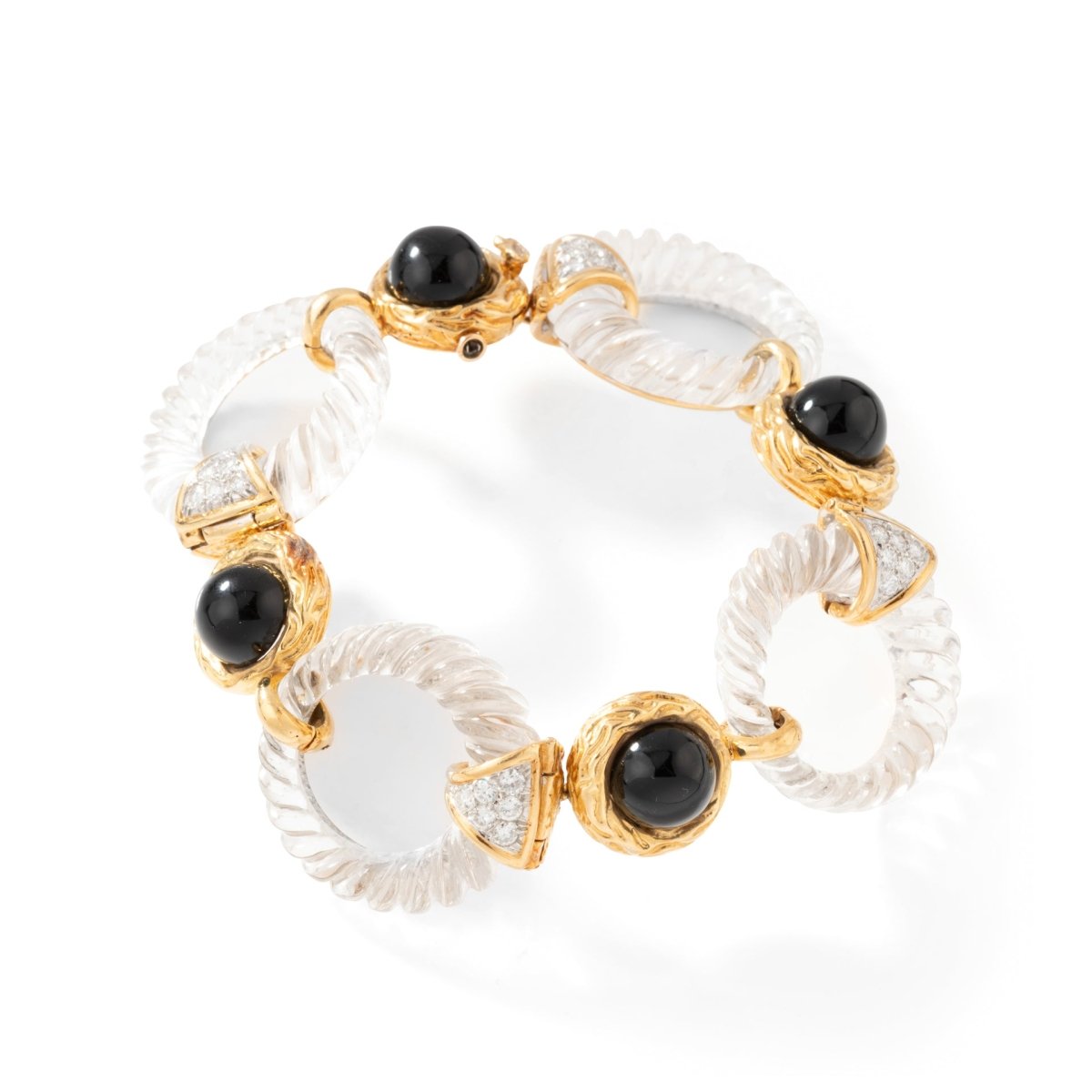 Collier transformable BOUCHERON en or jaune, onyx, cristal de roche et diamants - Castafiore