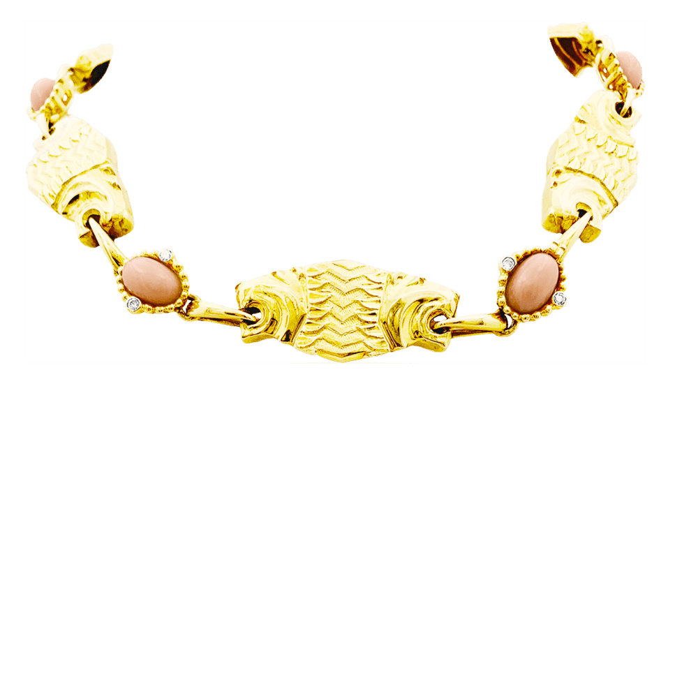 Collier transformable en or jaune, corail, chrysoprase et diamants - Castafiore