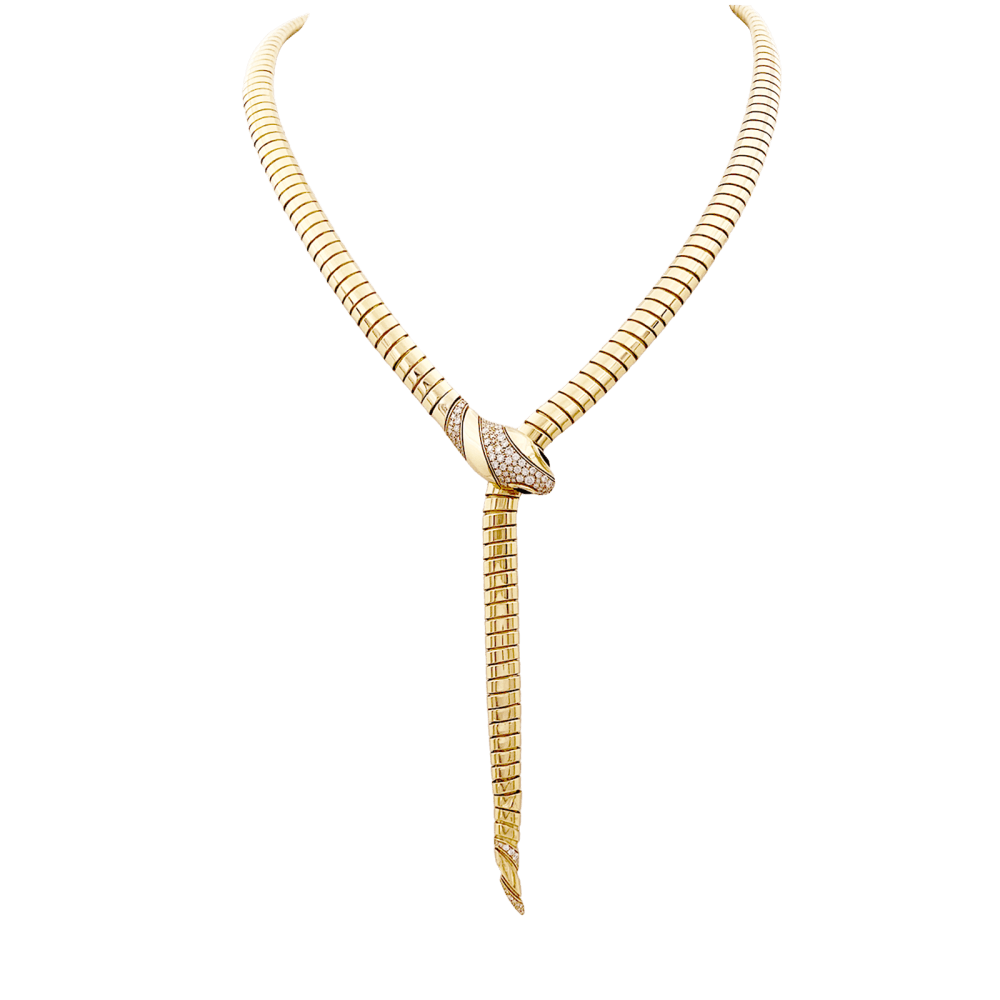 Collier Tubogas BULGARI "Serpenti Tubogas" en or jaune, onyx et diamants - Castafiore