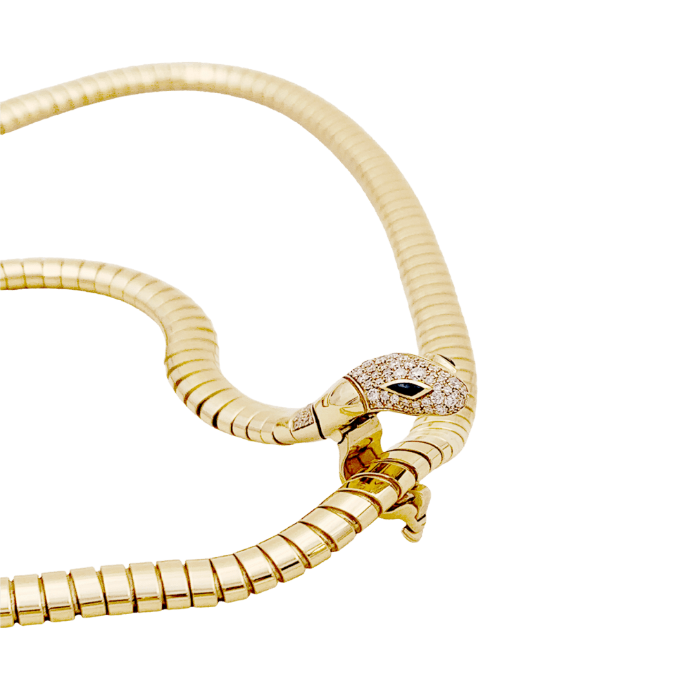 Collier Tubogas BULGARI "Serpenti Tubogas" en or jaune, onyx et diamants - Castafiore