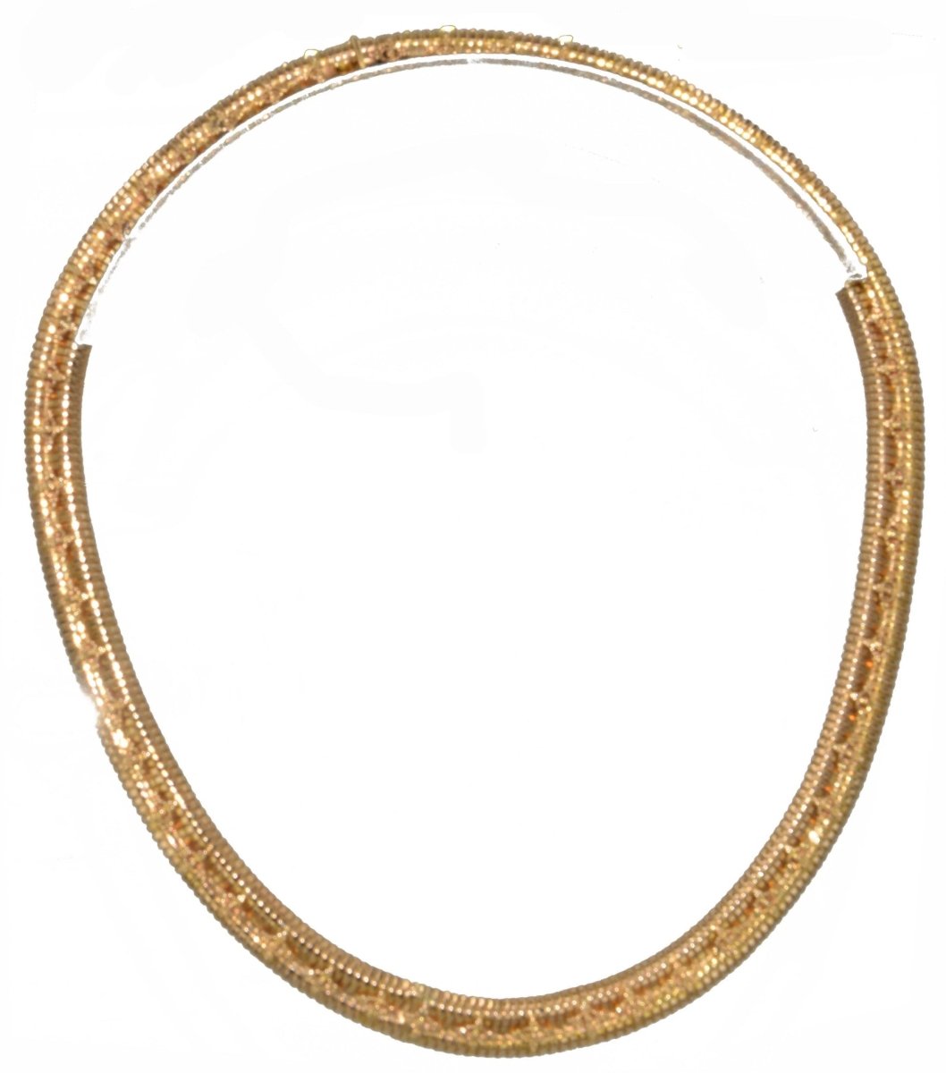 Collier Tubogas des années 1950 en or jaune orné de motifs sur toute la maille - Castafiore